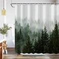 thumbnail image 3 of Green Misty Forest Shower Curtain Nature Tree Shower Curtain Set Dark Green Fabric Waterproof Shower Curtains for Bathroom Decor with 12 Hooks, 3 of 6