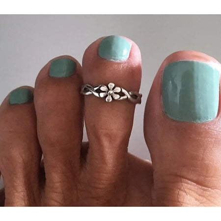 JALASH ONLINE Womens Infinity Flower Adjustable Toe Ring Silver Tone White Gold Plated Fashion