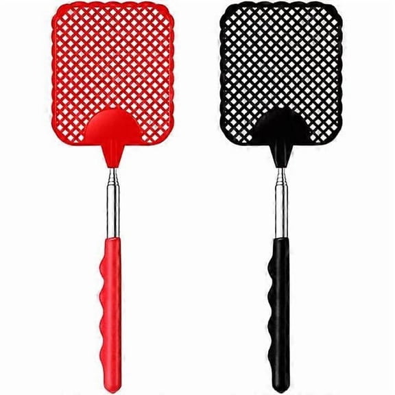 Retractable Fly Swatter 2 Pack Powerful Fly Swatter With Telescopic Stainless Steel Handle 26.5cm To 75cm Manual Pest Control Fly Swatter