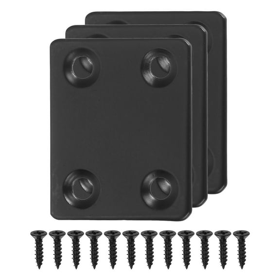 Uxcell 3 Set Flat Repair Plates, 1.5 x 1.77 Inch Stainless Steel Flat Straight Brace Bracket, Black
