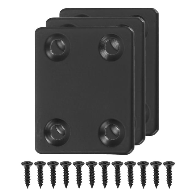Unique Bargains 3 Set Flat Repair Plates, 1.5 x 1.77 Inch Stainless Steel Flat Straight Brace Bracket, Black