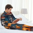 thumbnail image 4 of Wukai Modern Style Pumpkin Witch Men's Long-Sleeve Pajama Set - Comfortable Sleepwear with Button-Down Shirt and Pants-Medium, 4 of 6