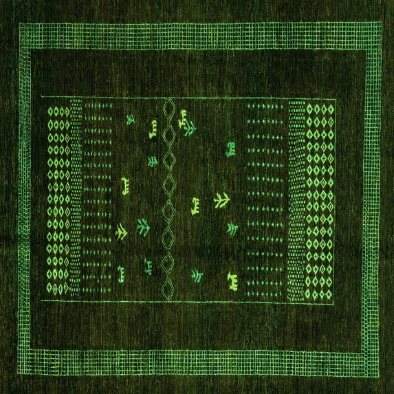 Ahgly Company Indoor Square Oriental Green Modern Area Rugs, 8' Square