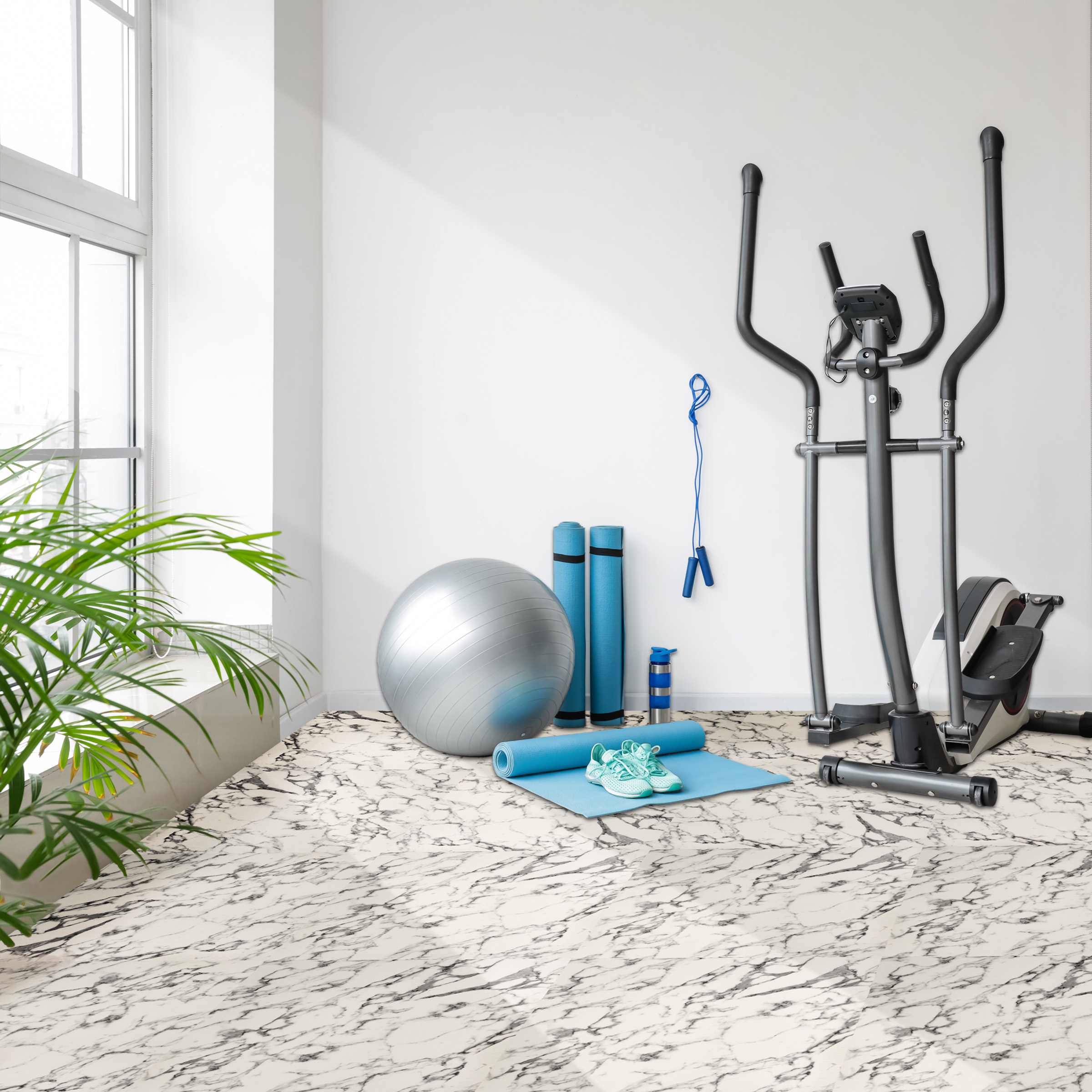 Sorbus Waterproof Wood Grain Foam Floor Tiles, 16 Tiles, 64 Sq Ft, Interlocking, White Marble