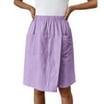 thumbnail image 2 of Knee Length Shorts for Women Summer Casual Cotton Linen Lightweight Elastic Waist Wide Straight Leg Skorts with Pockets, 2 of 7