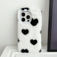thumbnail image 2 of for iPhone 13 Pro Max Plush Furry Heart Print Case, Luxury Fluffy Furry Plush Soft Flexible Silicone TPU Anti-Drop Shockproof Protective Phone Case for Girls Women Winter Warm, White, 2 of 6