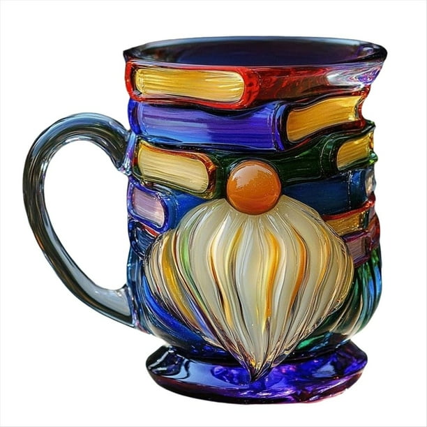 con Libro de Gnomo Pintado, de Café con Libros Apilados, de Café con Libros Pintados en 3D Novedosa, Regalos Únicos para Amantes de los Libros.
