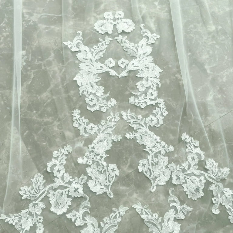 Real Photos High Quality Embroidery Lace Bridal Veil Ivory Veil