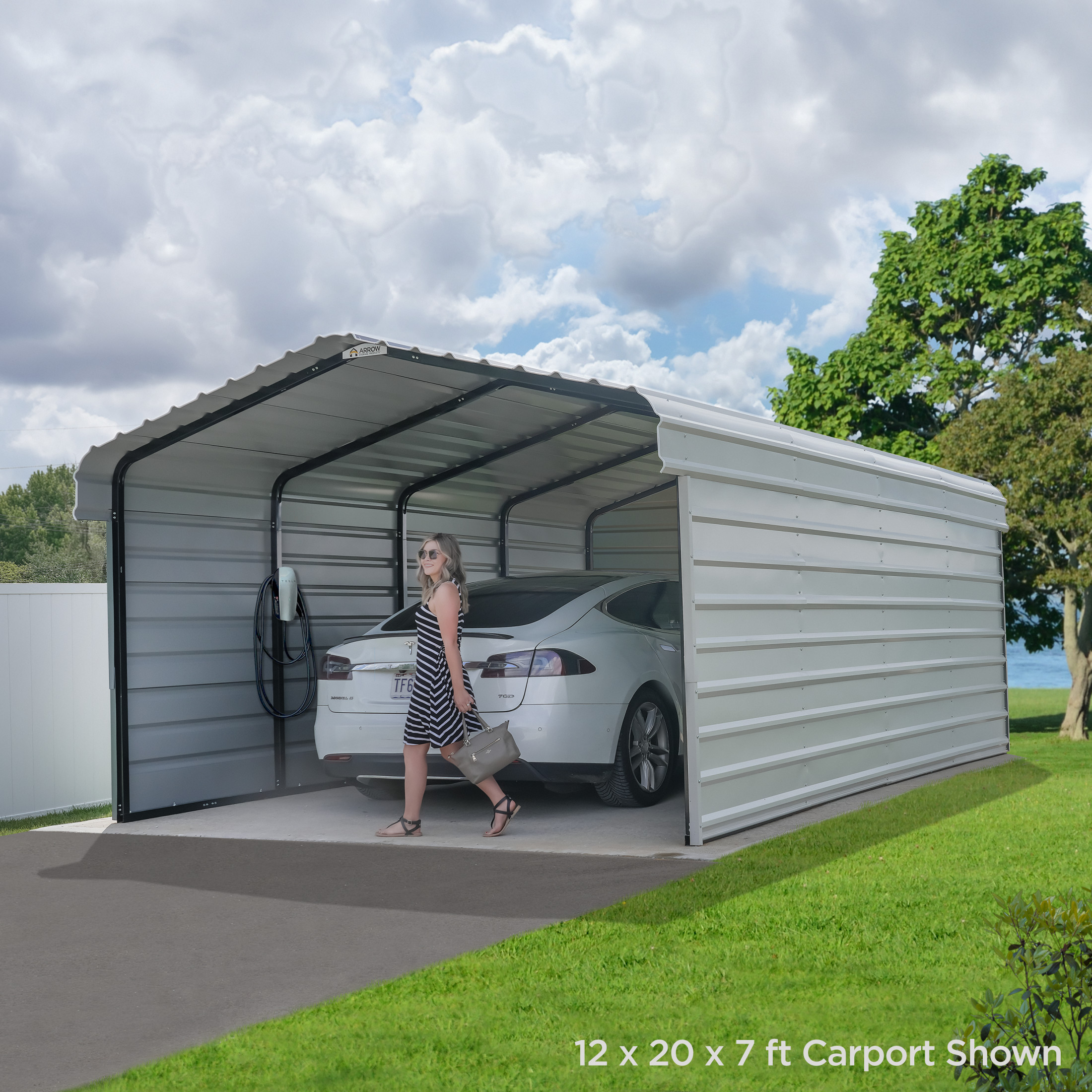 Arrow 12 x 24 x 9 ft Eggshell Steel Carport With 3 Wall Kit