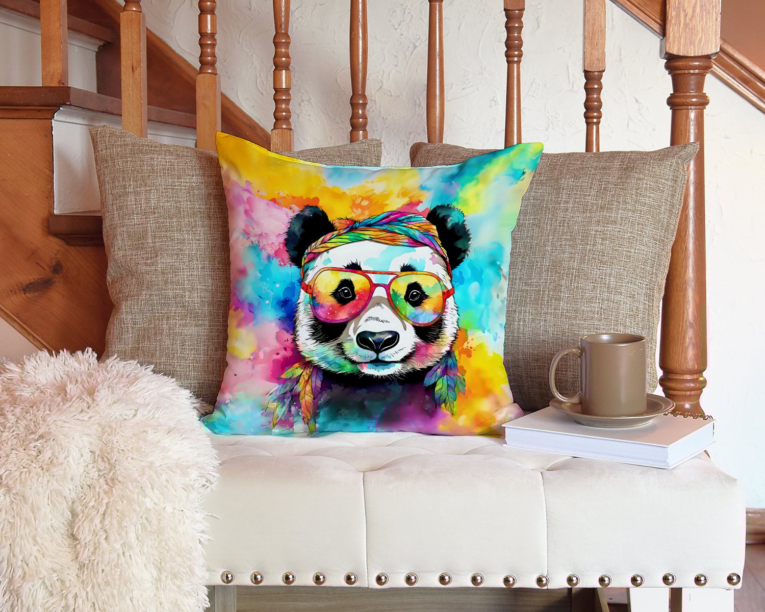 thumbnail image 3 of Carolines Treasures DAC4017PW1414 14 x 14 in. Unisex Hippie Animal Panda Polyester Fabric Throw Pillow, 3 of 5