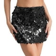 thumbnail image 3 of Yartina Womens Sparkle Sequin Mini Skirt Sexy Bodycon Mini Skirt Clubwear Black S, 3 of 7
