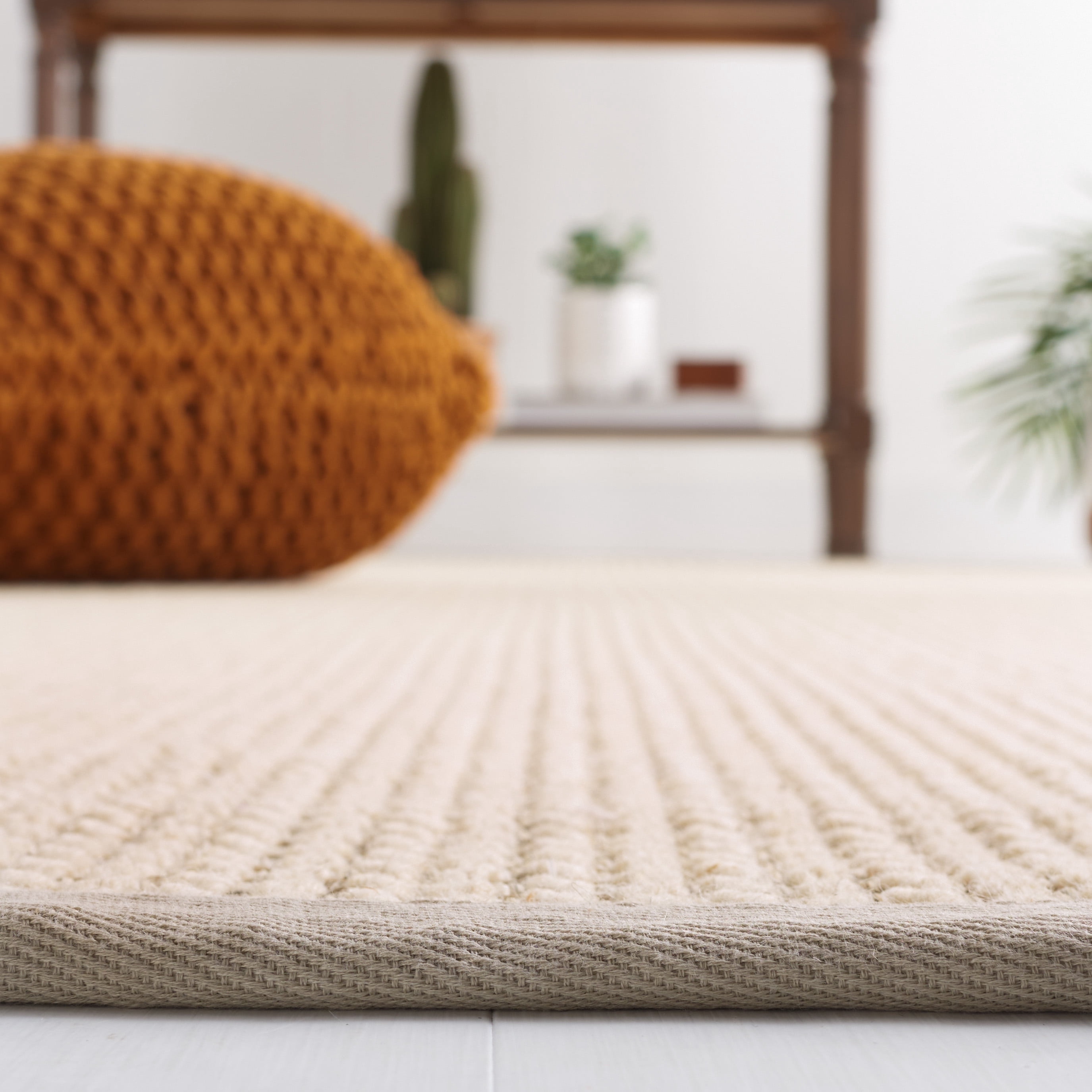 SAFAVIEH Natural Fiber Rosheen Bordered Area Rug, Light Grey, 5' x 8'