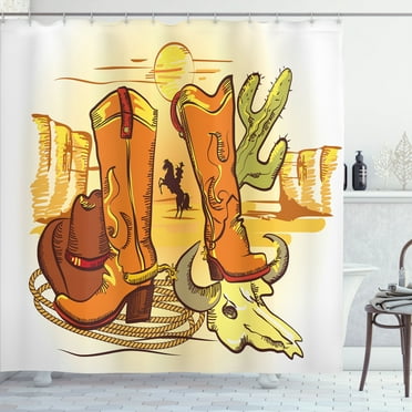 Ambesonne Western Shower Curtain, Old Wild Cowboys, 69"Wx70"L, Yellow Orange