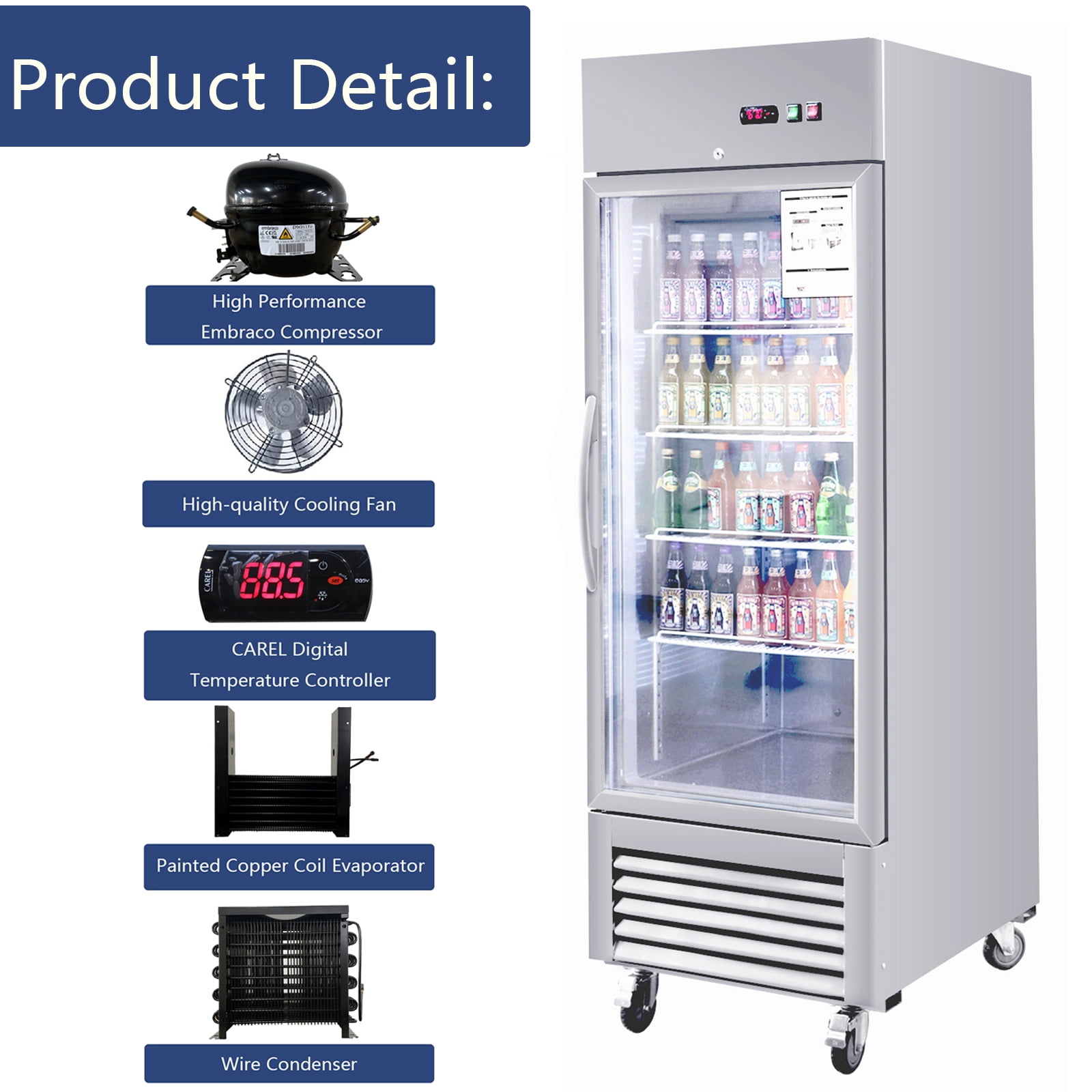 Camellia River 27" Commercial Display Refrigerator, Single Glass Door Merchandiser