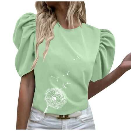 

Green Tops for Women Maternity Blouses Women Summer Printed Regular Round Neck Short Sleeve Women Short Sleeves Top Loose Maternity Blouses Green S