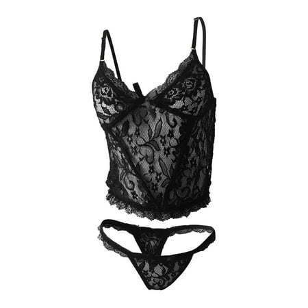 

Cathalem Underwire Lingerie for Women Women Lingerie Set Lace Teddy Strap Bodysuit with Garter Belts plus Size Mesh Top Underwear Black Large