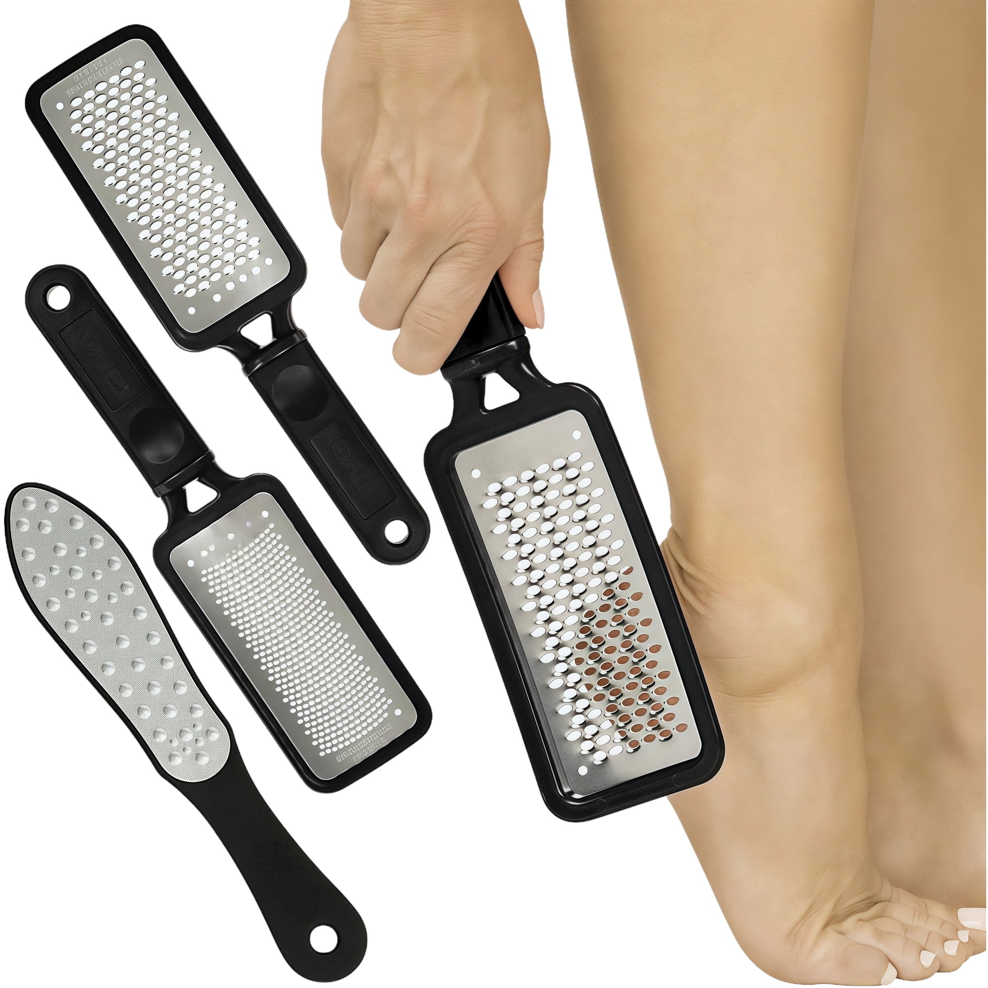 3 Pcs Foot Graters, Pedicure Tools for Feet, Foot File for Soft Smooth Fee, Wet & Dry Use, Stainless Steel