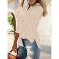 thumbnail image 3 of Weardear Womens Casual Linen Button Down Shirts Long Sleeve V Neck Solid Work Blouse Tops with Pockets, 3 of 5