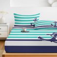 thumbnail image 6 of King Size Fitted Sheet Set - Anchor Turquoise 3 Piece Bedding Sets 16" Deep Pocket Fitted Sheet with 2 Pillowcases, Modern Navy Blue White Striped Nautical Brushed Microfiber Hotel Luxury Bed Sheets, 6 of 9
