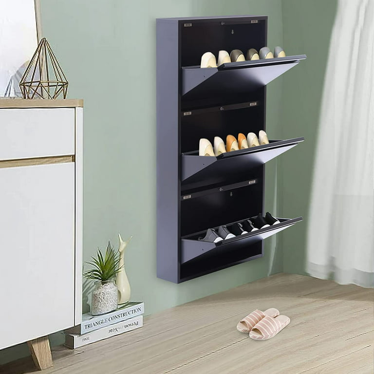 Freestanding Shoe Cabinet with 3-Postition Adjustable Shelves-White | Costway