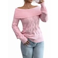 thumbnail image 2 of Womens Sweaters Off Shoulder Long Sleeve Cable Knit Sweater Loose Chunky Work Tops Pink M, 2 of 7