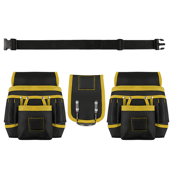 Tool Belt With Strong Attachment Force, Heavy Duty Tool Pouch, Oxford Cloth, Adjustable Work Waist Belt, Electrician Carpenter Plumber Tool Organizer, 3-Pocket Tool Holder, Black Yellow