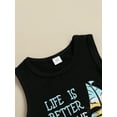 thumbnail image 5 of TSEXIEFOOFU Toddler Boy Short Pants Outfits, Sleeveless Letter Printed Crew Neck Tank Tops + Elastic Boat Pattern Shorts Set, 5 of 8
