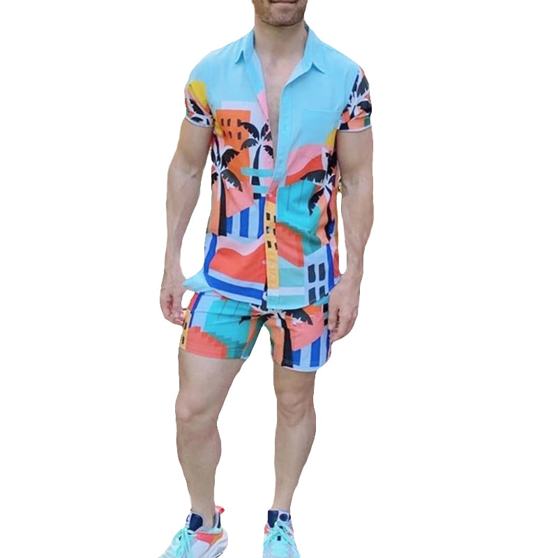 INCERUN Men Hawaiian Beach Short Sleeve Top Shorts Suit Summer ...