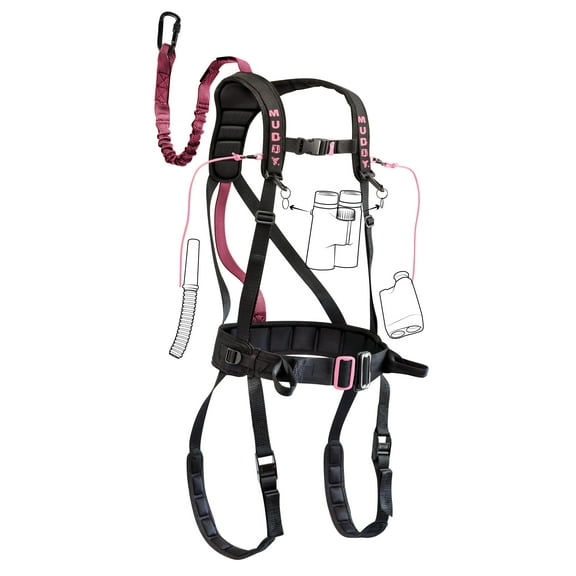 Muddy Women's Hunting Tree Stand Safety Systems Lightweight Padded Nylon Quick-Release Safeguard Harness, Small/Medium