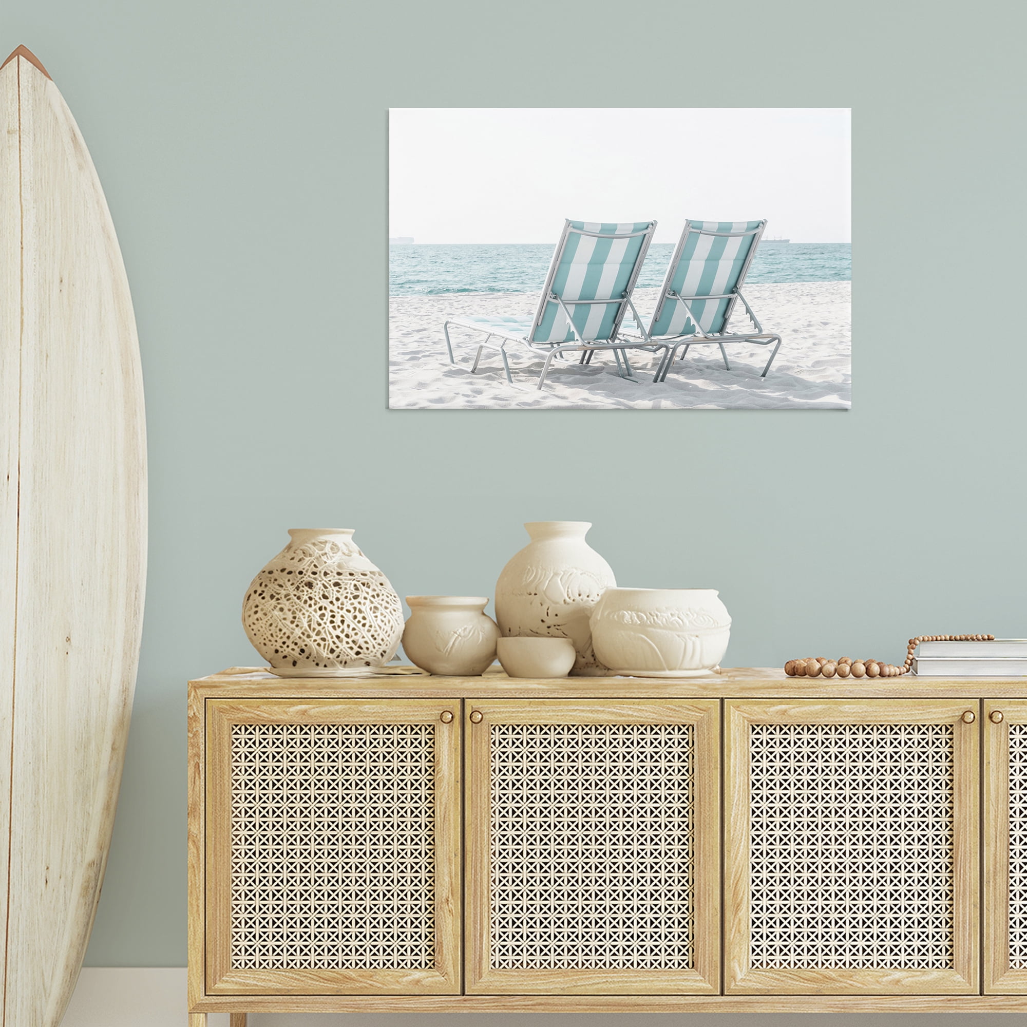 Stupell Industries Blue Beach Chairs Pair Nautical & Beach Photography Wrapped Canvas Art Print Wall Art, 36 x 24