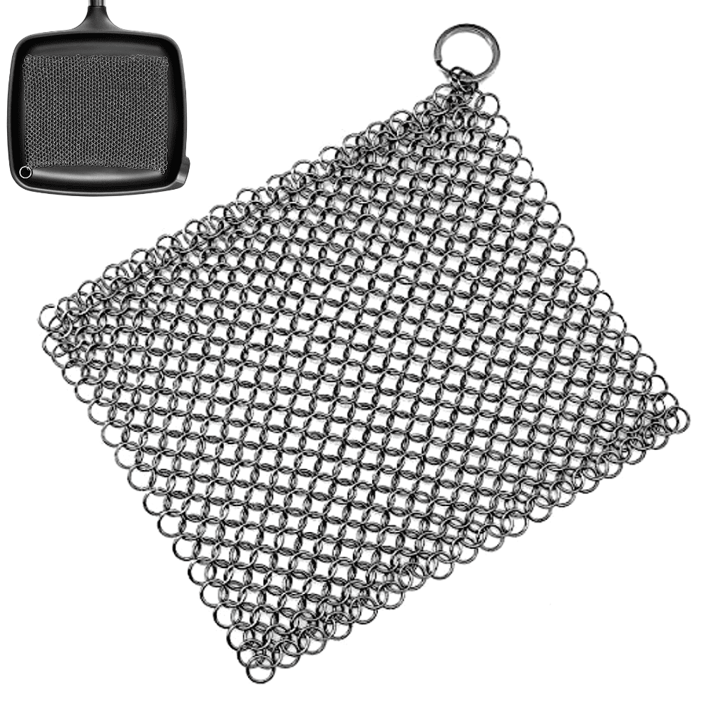 BabriInta Cast Iron Scrubber 6 Inch Stainless Steel Scrubber Cast Iron  Cleaner Household Chain Scrubber for Cast Iron Pans, Skillet, Wok, Pot,  Dutch