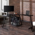 thumbnail image 5 of Manor Park Modern Glass and Metal Black L-Shaped Corner Computer Desk, 5 of 9
