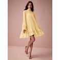 thumbnail image 4 of Yellow Solid Color Layered Stand Collar Elegant Long Sleeve Mini Dress, 4 of 8