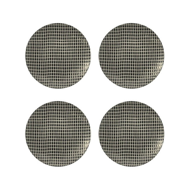 Juego 4 Platos Galerias El Triunfo Porcelana Diseño Cuadros Negros Con Lineas Amarillas