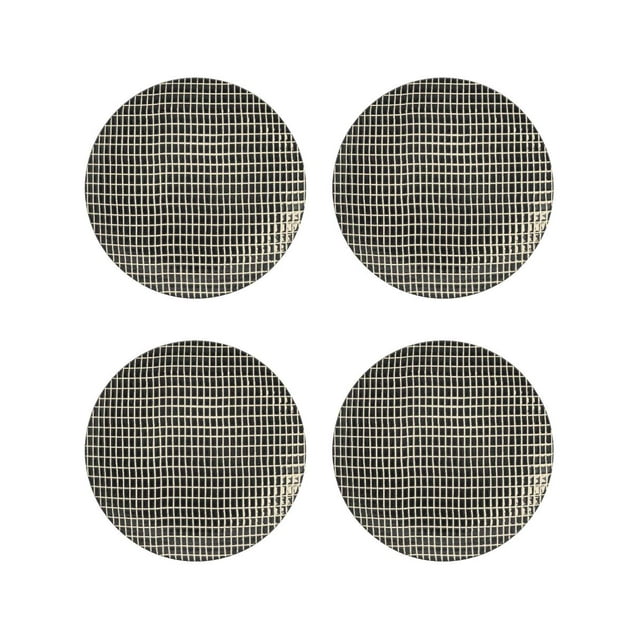 Juego 4 Platos Galerias El Triunfo Porcelana Diseño Cuadros Negros Con Lineas Amarillas