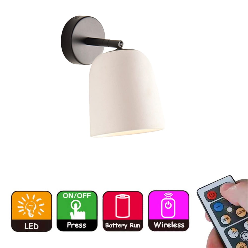 FSLiving Battery Operated Wall Sconces Wireless White Metal Wall Lamp