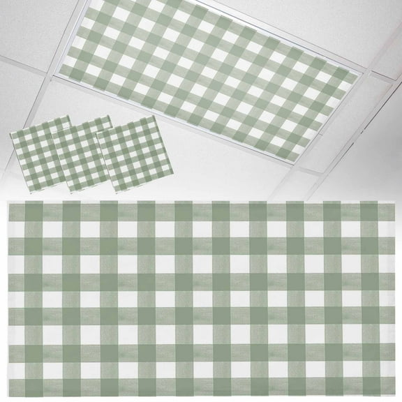 3 Pack Sage Green Fluorescent Light Covers for Ceiling Lights Buffalo Plaid Magnetic Ceiling Light Covers Overhead Light Filters for Office Classroom Home
