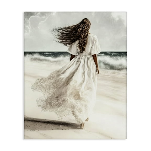 Stupell Industries Beach Stroll Sea Spray People Painting Wrapped Canvas Art Print Wall Art, 16 x 20