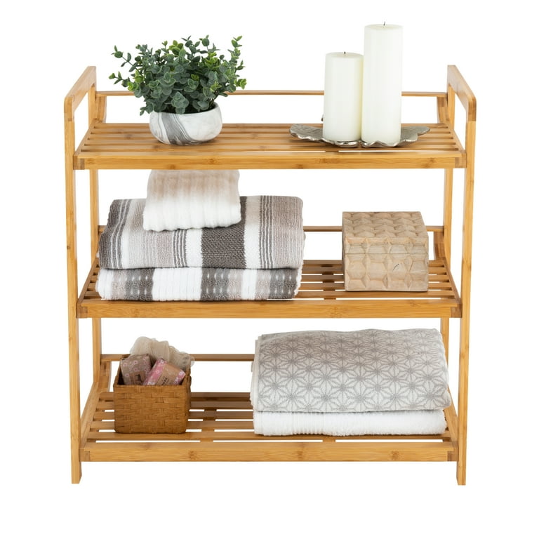 Organize It All Bamboo Double Wide Tier Storage Shelf Unit