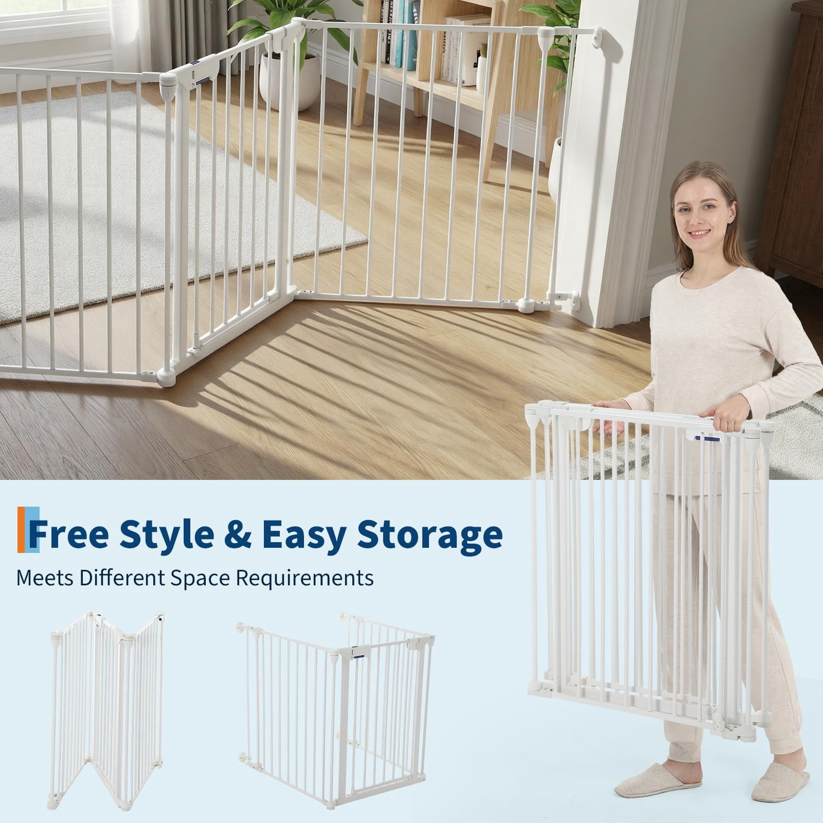 Collapsible Metal Baby Safety Gate – 29" Tall, Playpen with Lockable Door, Adjustable Portable Pet & Child Barrier for Doors – White, 3 Panels