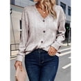 thumbnail image 4 of Suéter de Punto con Botones para Mujer, Camiseta Holgada Informal de Larga con Cuello en V para Otoño e Invierno Albaricoque M, 4 of 6