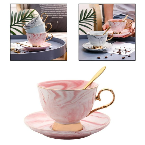 Juego de Taza Y Platillo de Cafe Soledad Glaseado de Color 201-3 Rosa