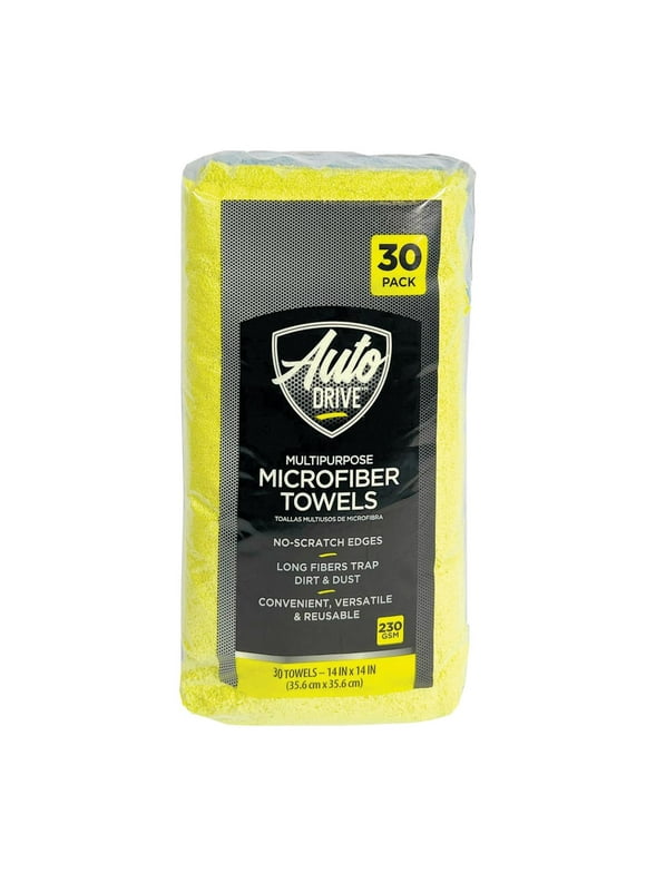 Auto Drive Multipurpose Microfiber Towels, Multicolor, 30 Count