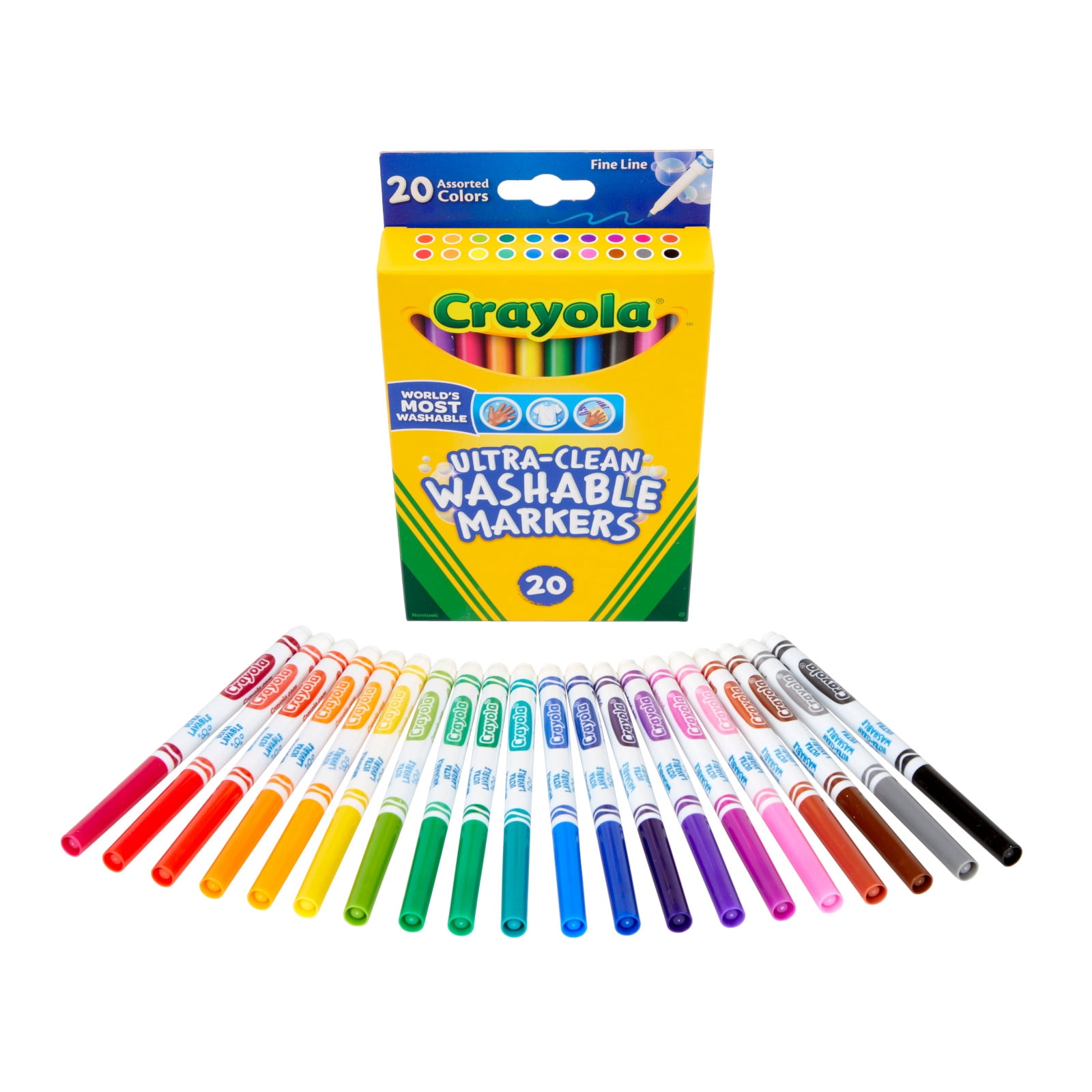 Crayola Ultra-Clean Washable Fine Line Markers, 20 Ct, School