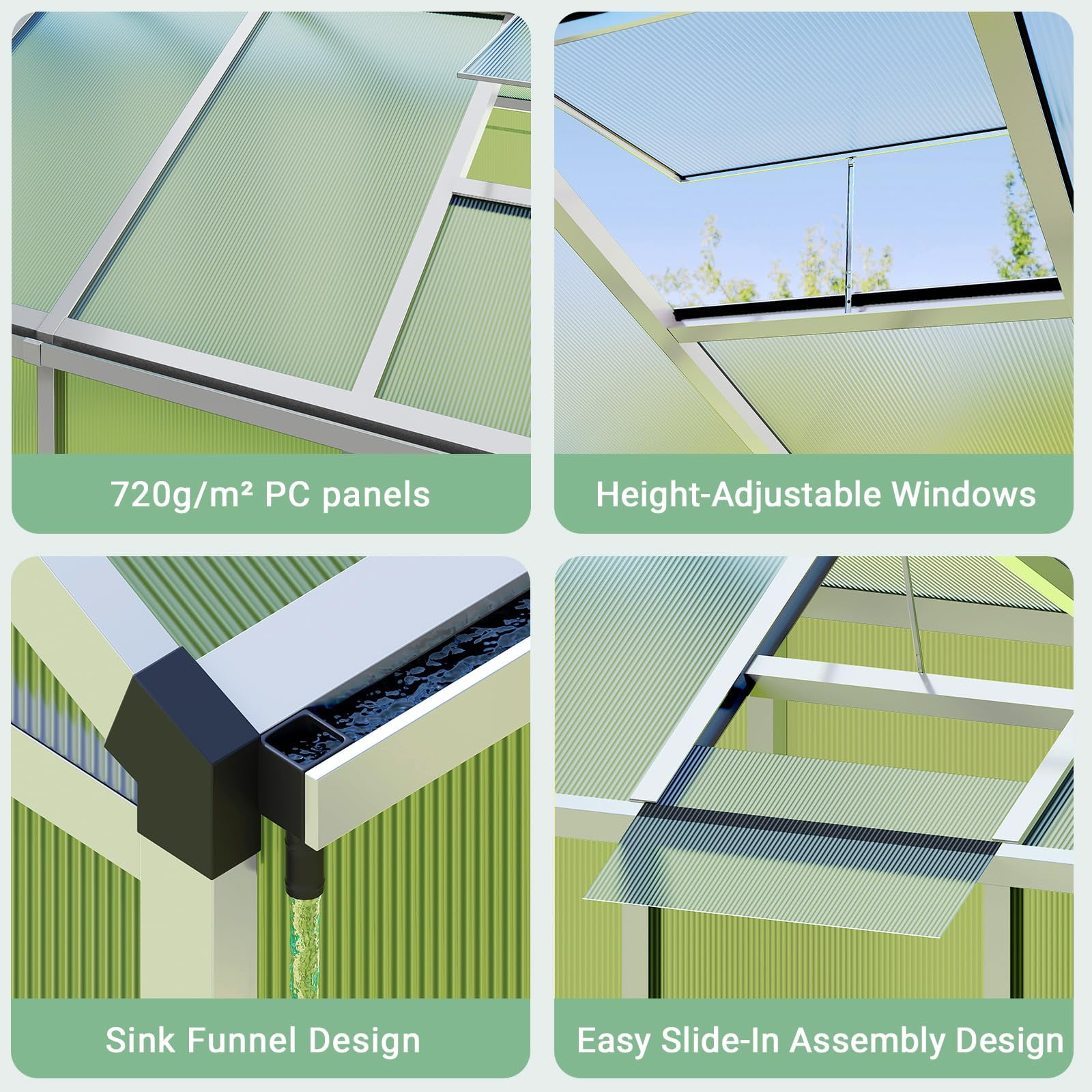 Greenhouse, 8x12 ft Greenhouse for Outdoors, Walk-in Green House with Ground Nails and Vent Windows, Sliding Lockable Door, Polycarbonate Green House for Outside Garden Backyard, Quick Setup, Silver