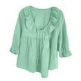 thumbnail image 6 of iHengLiXing Spring Tops for Womens Dressy Casual Women's Short Sleeved V-neck Top/shirt Women's Casual Shirt 3/4 Sleeved V-neck Ruffled Top Business Women's 2024 Summer Fashion Work Shirt Green XL, 6 of 6