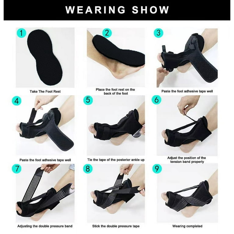 Foot Support Brace for Foot Pain Adjustable Drop Foot Orthotic Brace with Foot Massage Ball Plantar Fasciitis Night Splint Heel Pad for Men Women