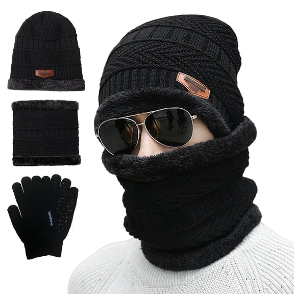 Tumao 3 PCS Winter Hat Scarf Gloves Set, Slouchy Beanie 3 in 1 Warm Set, Thermal Knitted Winter Hats, Warm Thick Fleece Lined Neck Warmer, Gifts for Women & Men