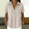 thumbnail image 5 of Women's Button down Short Sleeve V-Neck Linen Cotton Shirt by Awwp , Beige L, 5 of 7