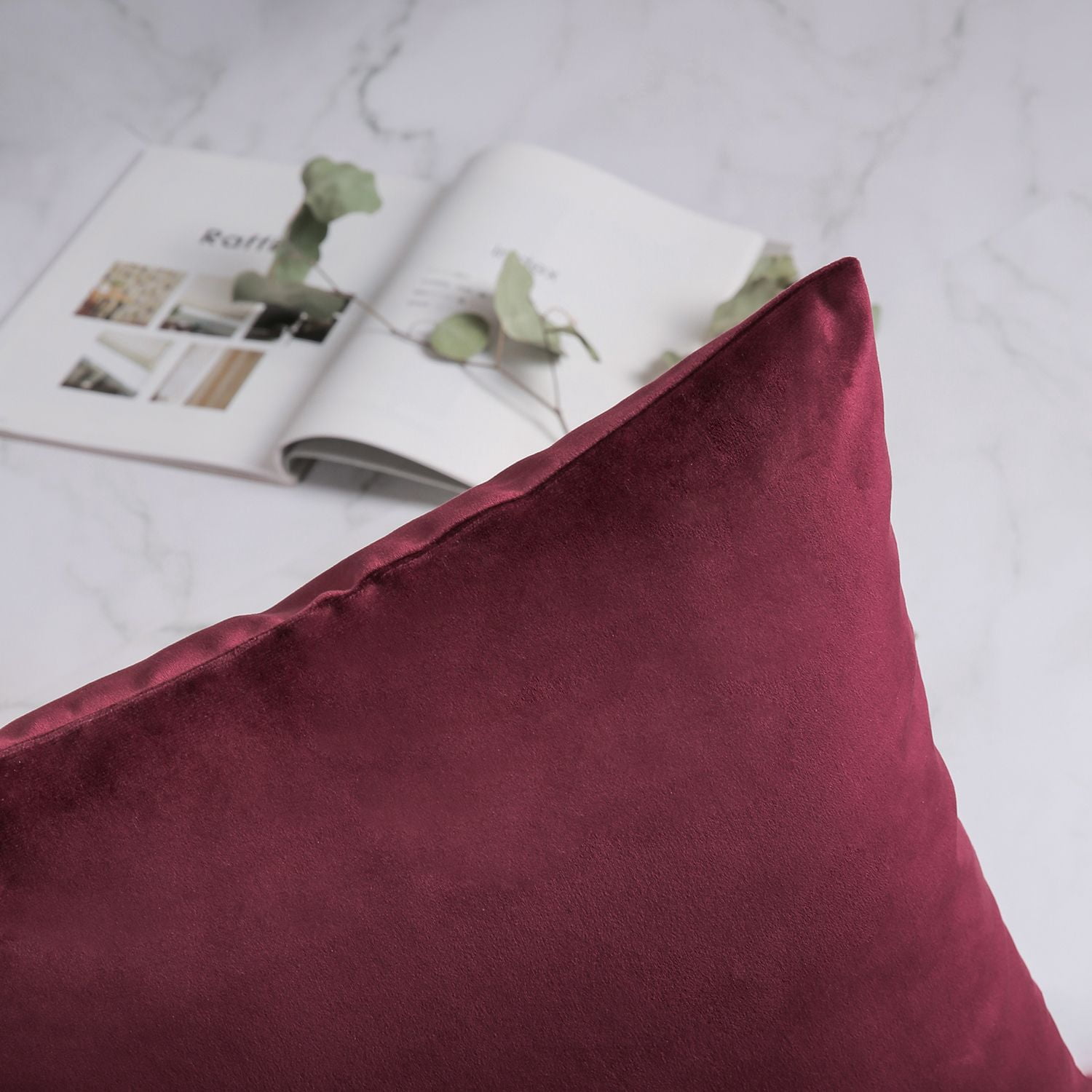 Phantoscope Silky Velvet Decorative Throw Pillow, 20 x 20 in, Dark Red, 1 Pack